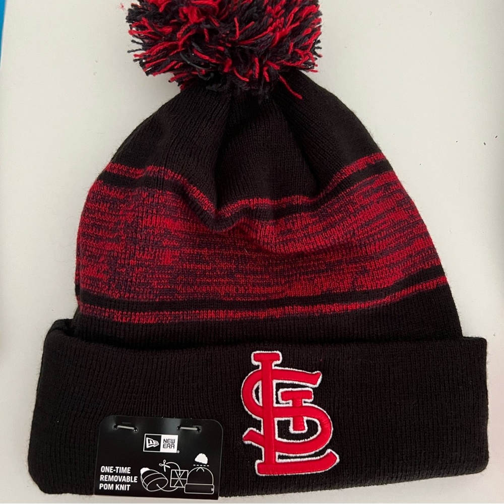 Men's St. Louis Cardinals New Era Black Chilled Cuffed Knit Hat with Pom